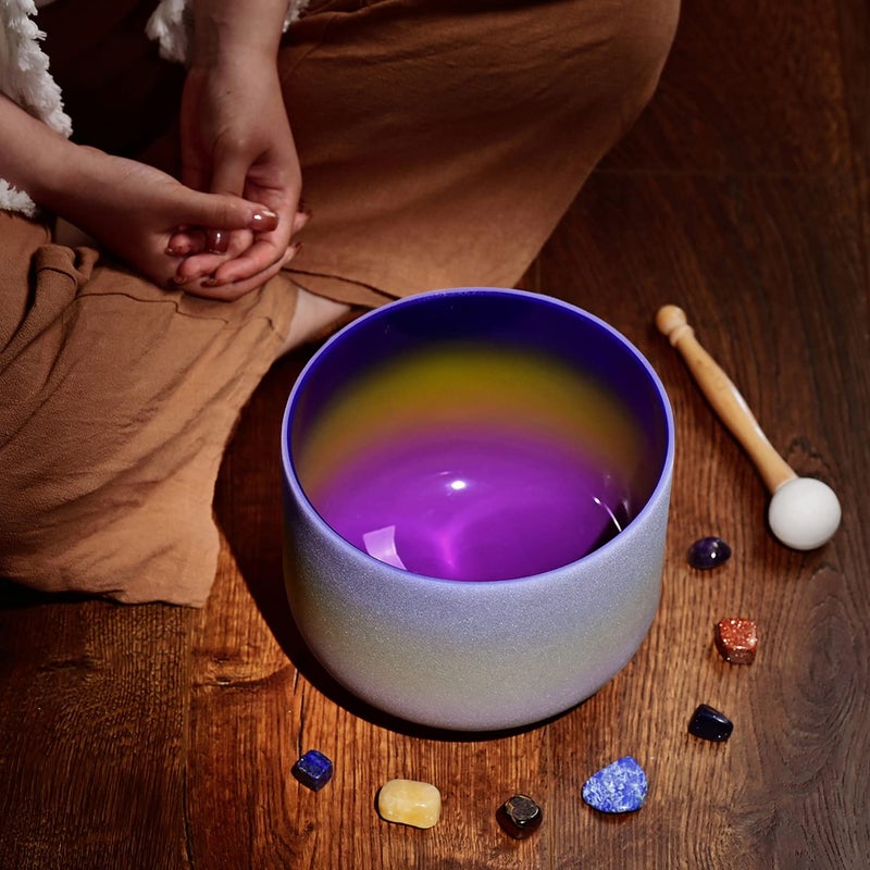 CVNC 440HZ 8 Inch Rainbow Colored A Note Third-Eye Chakra Frosted Quartz Crystal Singing Bowl for Sound Healing and Meditation - Image 2